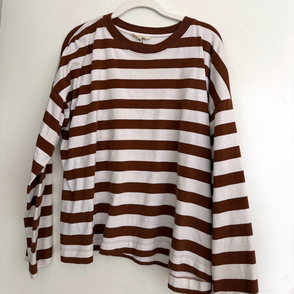 Madewell long sleeve striped brown and white woman's tee-M